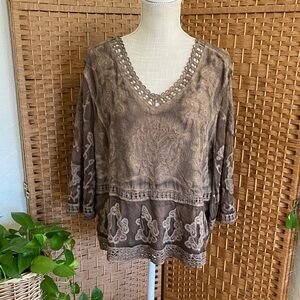 🎉BEAUTIFUL  ULTRA PINK BROWN EMBROIDERED BLOUSE‼️